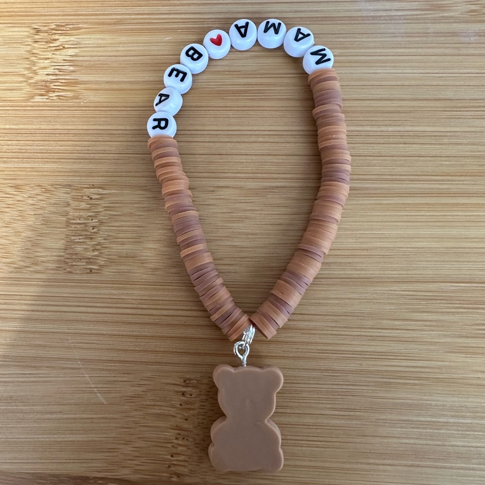 Mama Bear Stretch Polymer Clay Bracelet with Bear Charm - Brown - Picture 3 of 4